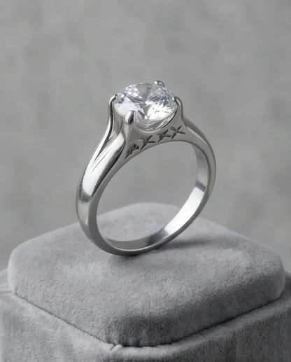 Sterling Silver Integrated Cathedral Round-Cut Moissanite Ring