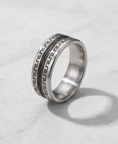Greek Key Meander Texture Band Ring