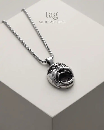 Gothic Crying Drama Mask Pendant Box Chain