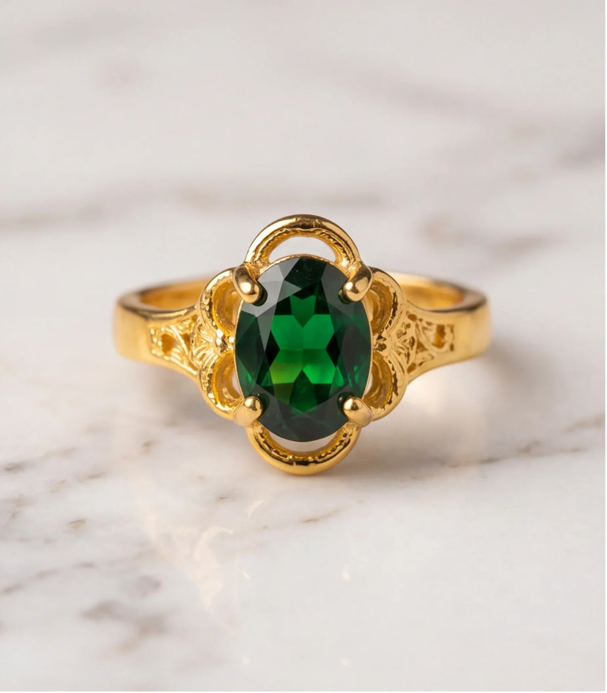 Golden Verdant Emerald Filigree Ring