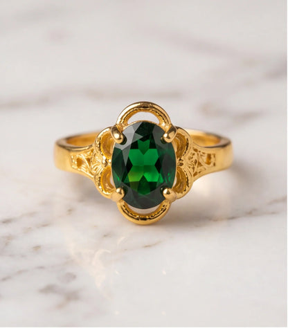 Golden Verdant Emerald Filigree Ring