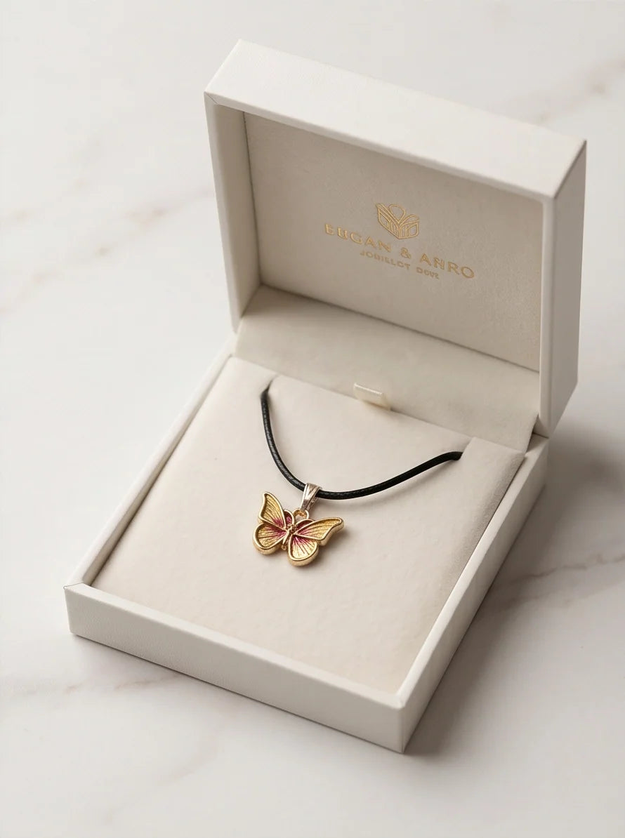 Gold & Pink Butterfly Pendant Necklace