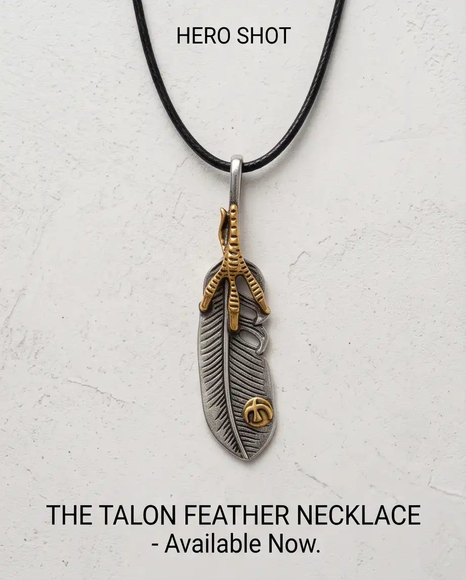 Two-Tone Eagle Claw Feather Pendant Silver Box Chain Necklace