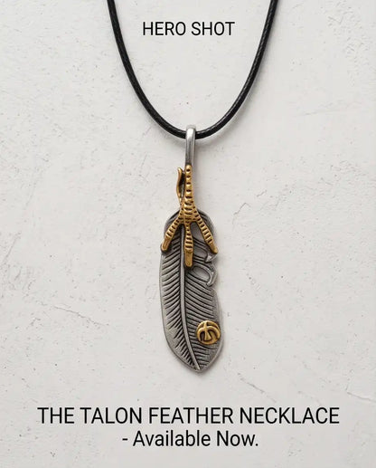 Two-Tone Eagle Claw Feather Pendant Silver Box Chain Necklace