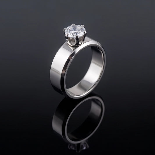 Silver Round Gemstone Crown Solitaire Ring