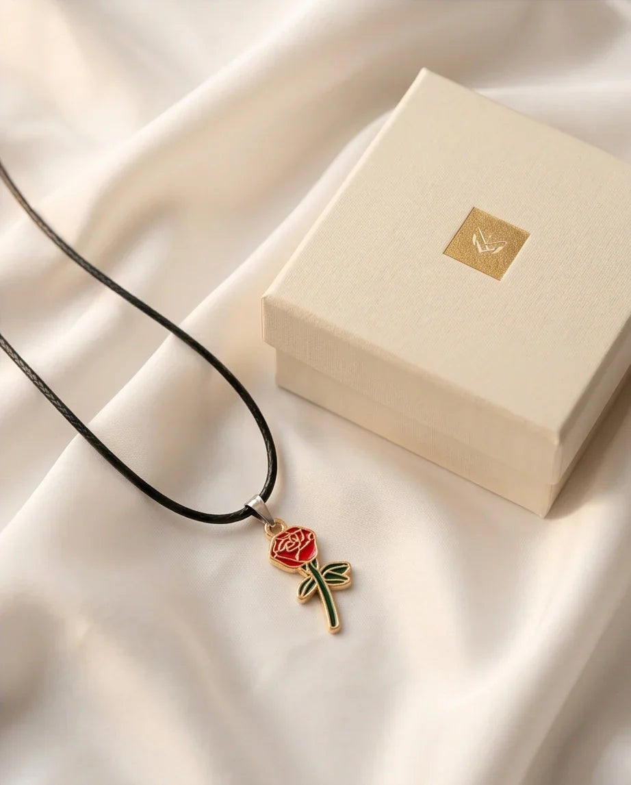 Gold and Red Blooming Rose Necklace