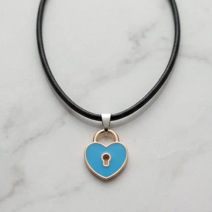 Gold and Pastel Blue Heart Lock Necklace