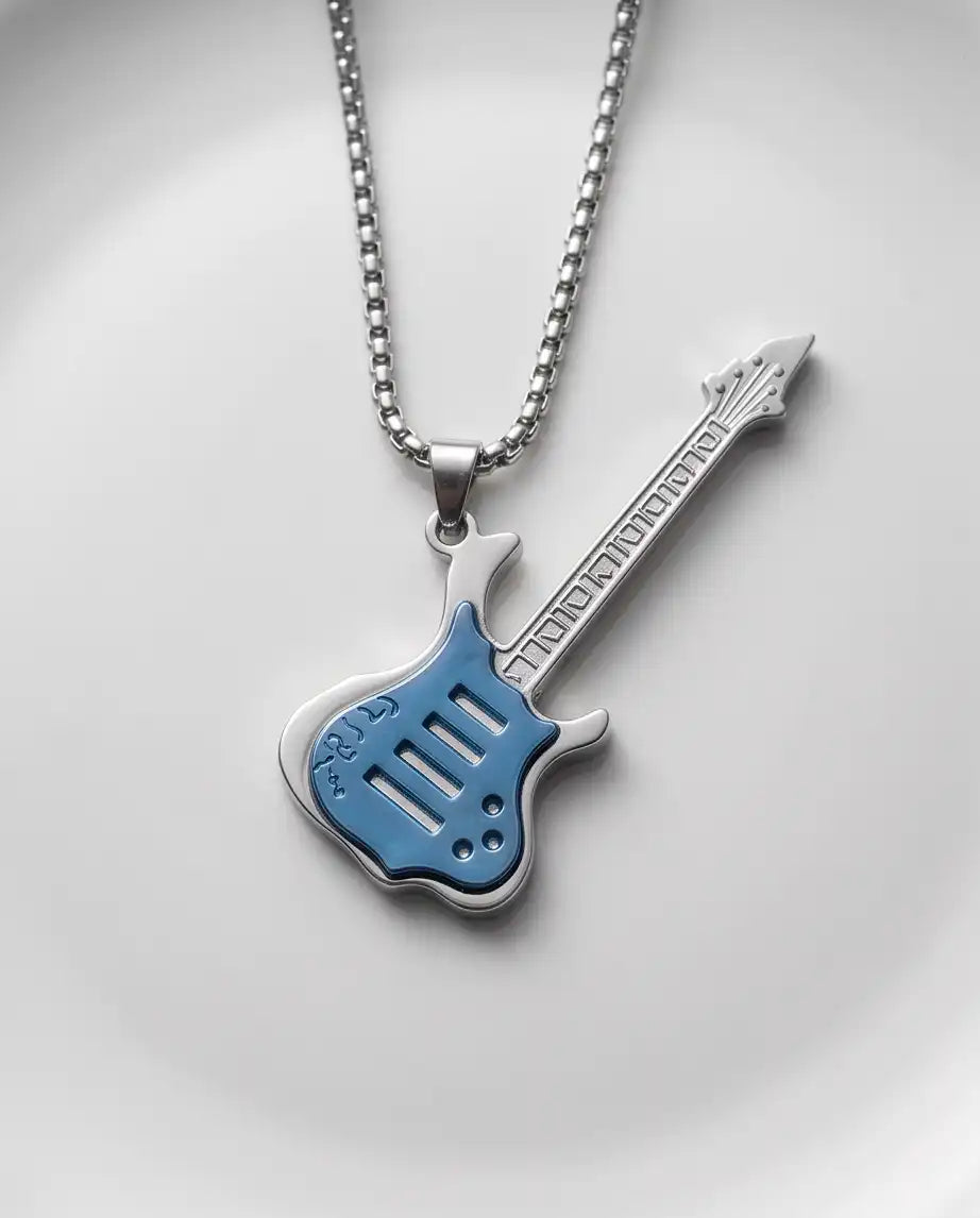Blue and Silver Electric Guitar Cord Necklace