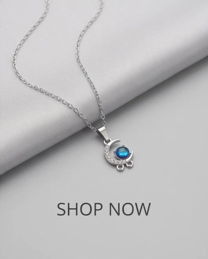 Silver Crystal Crescent Moon & Cosmic Blue Stone Pendant Necklace
