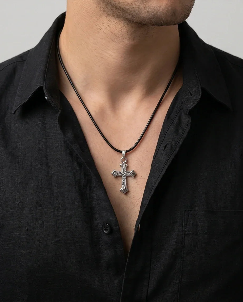 Silver Ornate Filigree Cross Necklace