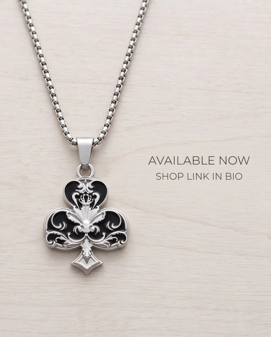 Silver Filigree Ace of Clubs Pendant Necklace