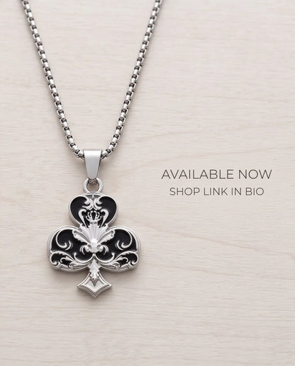 Silver Filigree Ace of Clubs Pendant Necklace