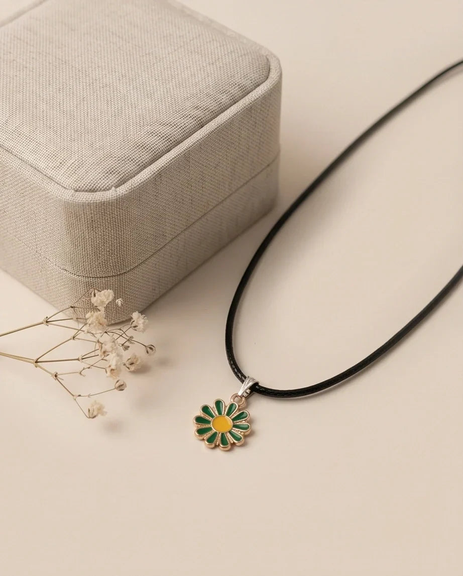 Gold and Green Sunflower Pendant Necklace