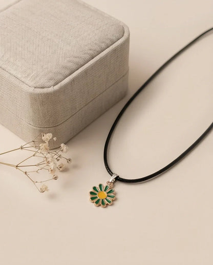 Gold and Green Sunflower Pendant Necklace