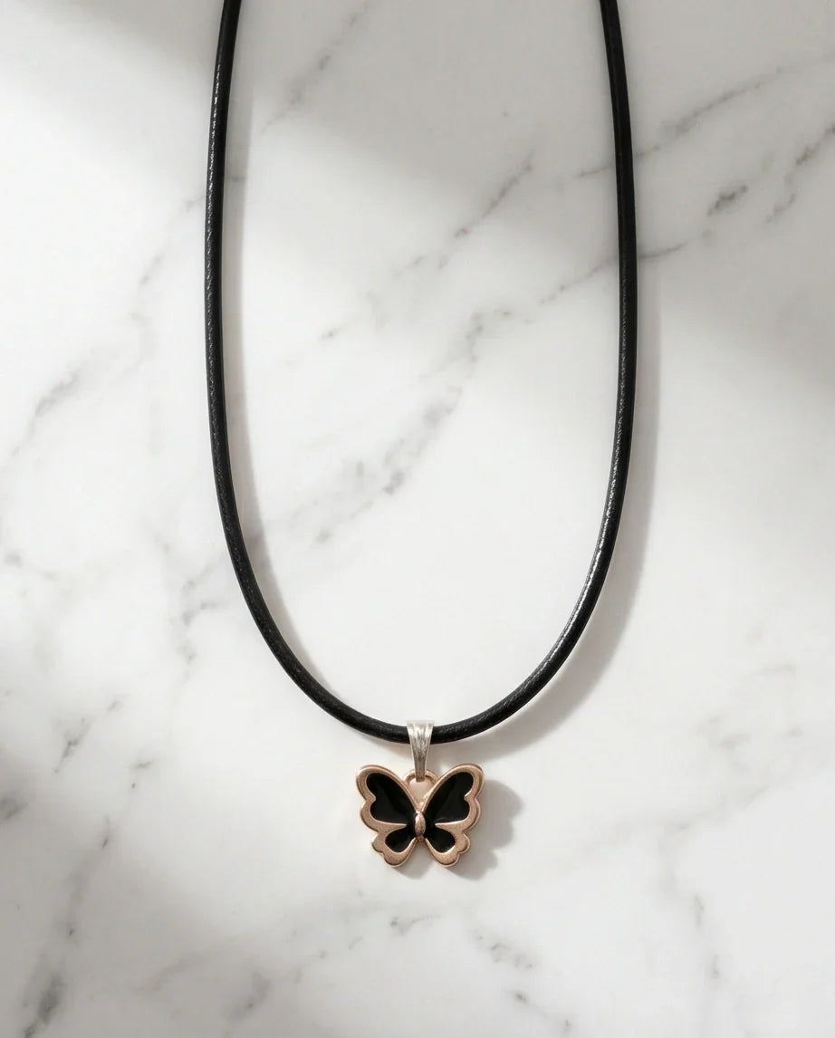 Gold and Black Butterfly Pendant Necklace
