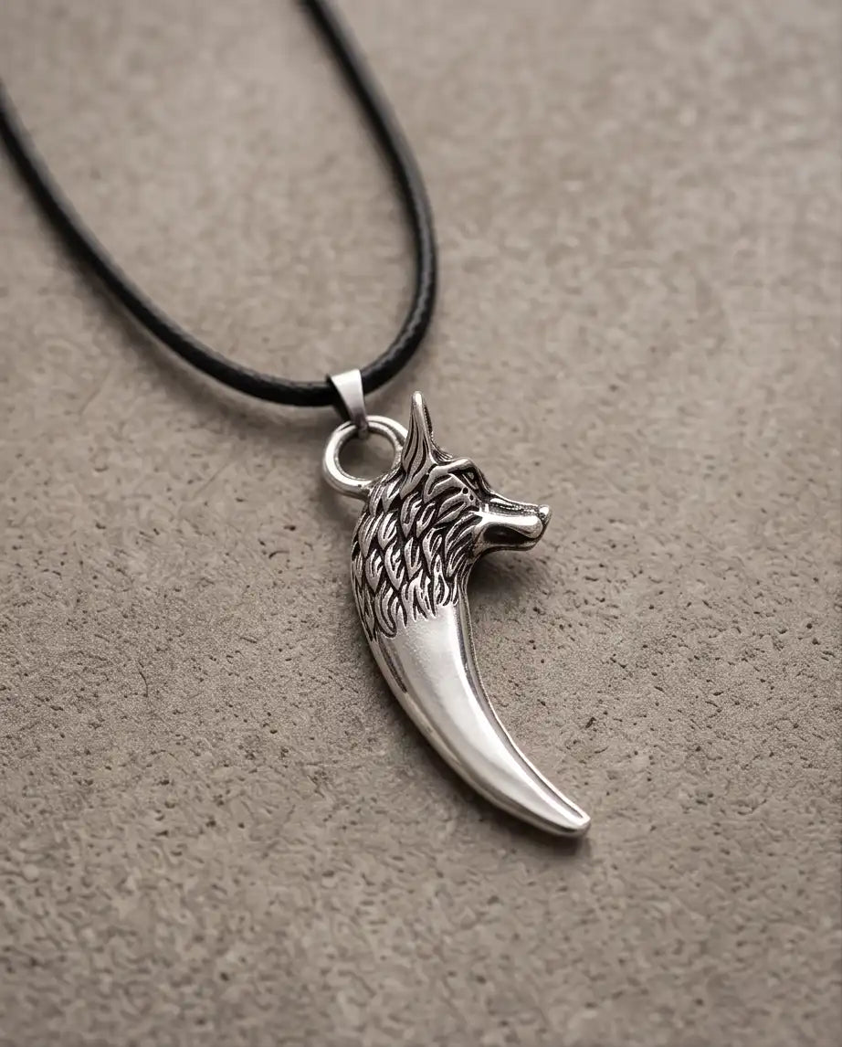 Silver Wolf Tooth Pendant Box Chain