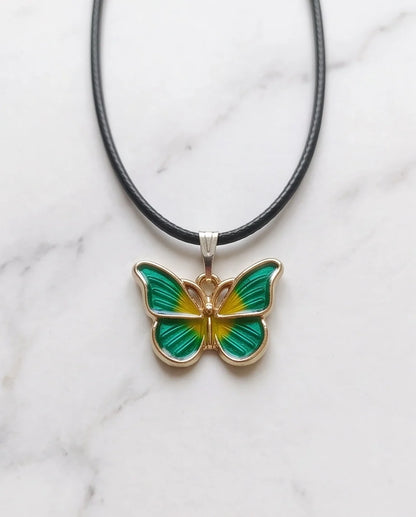 Green & Gold Butterfly Cord Necklace