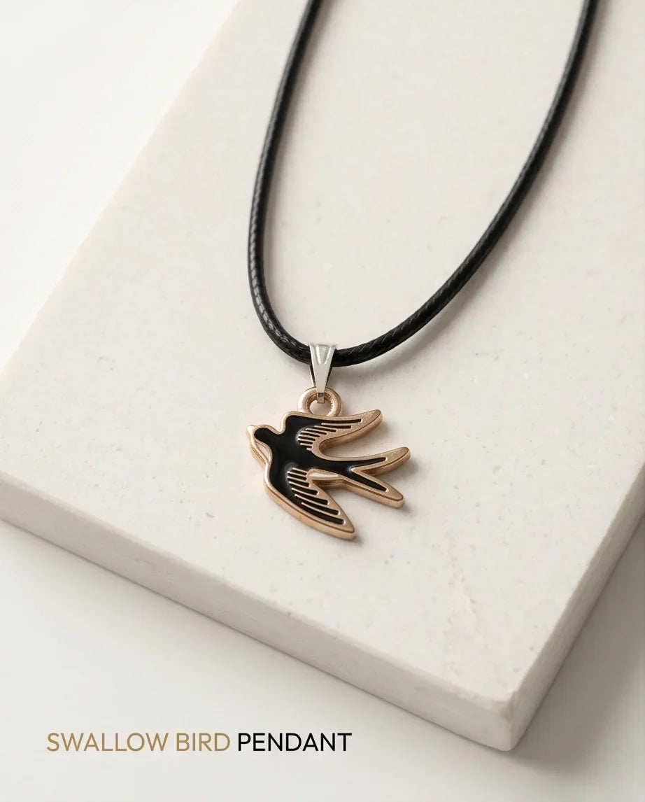 Gold and Black Soaring Swallow Necklace