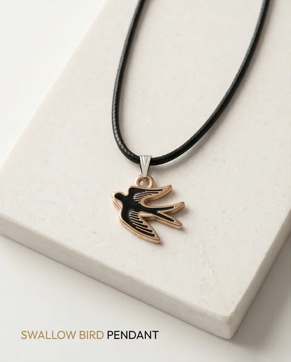 Gold and Black Soaring Swallow Necklace