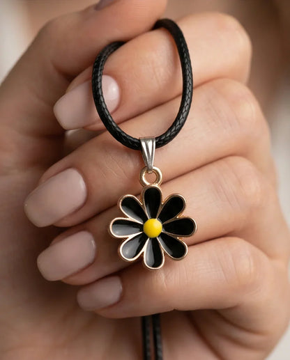 Gold and Black Daisy Pendant Necklace