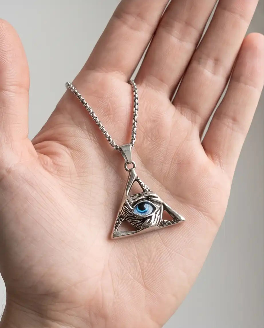 Evil Eye Triangle Pendant Box Chain
