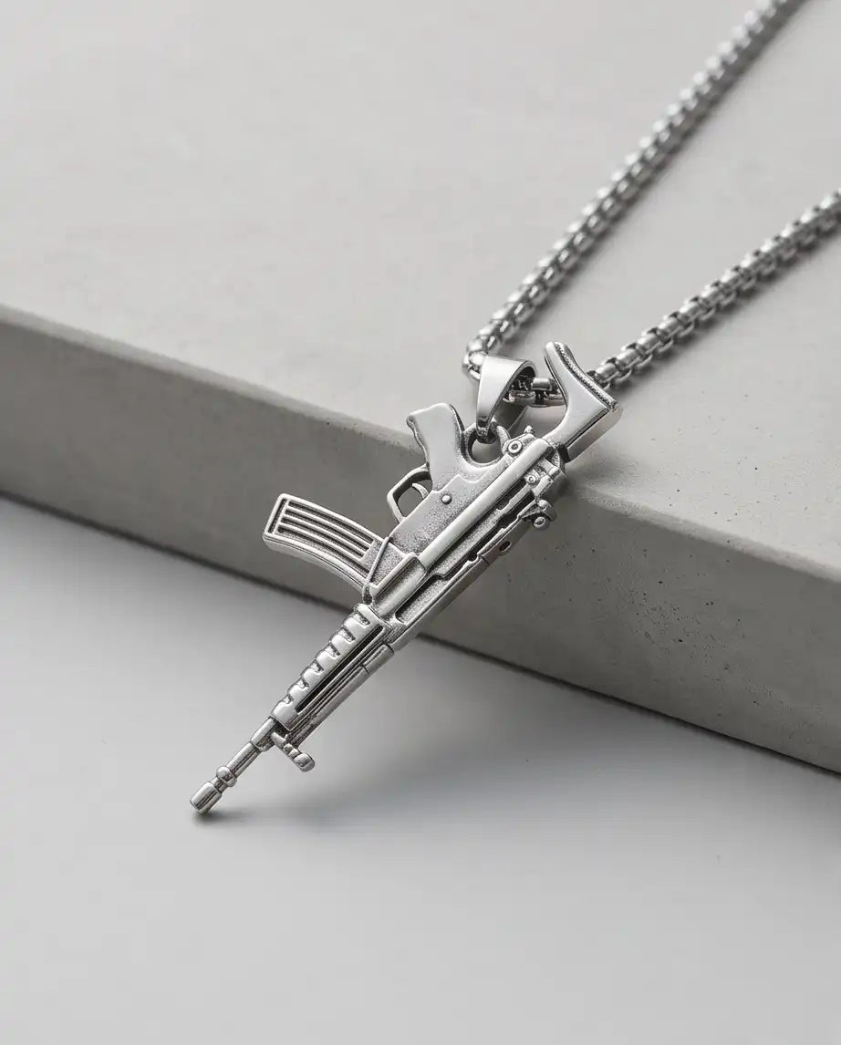 Modern Assault Rifle Weapon Pendant Box Chain