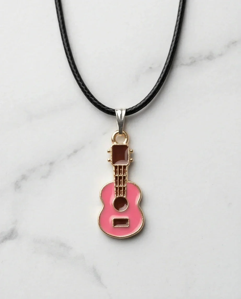 Gold and Pink Acoustic Guitar Necklace