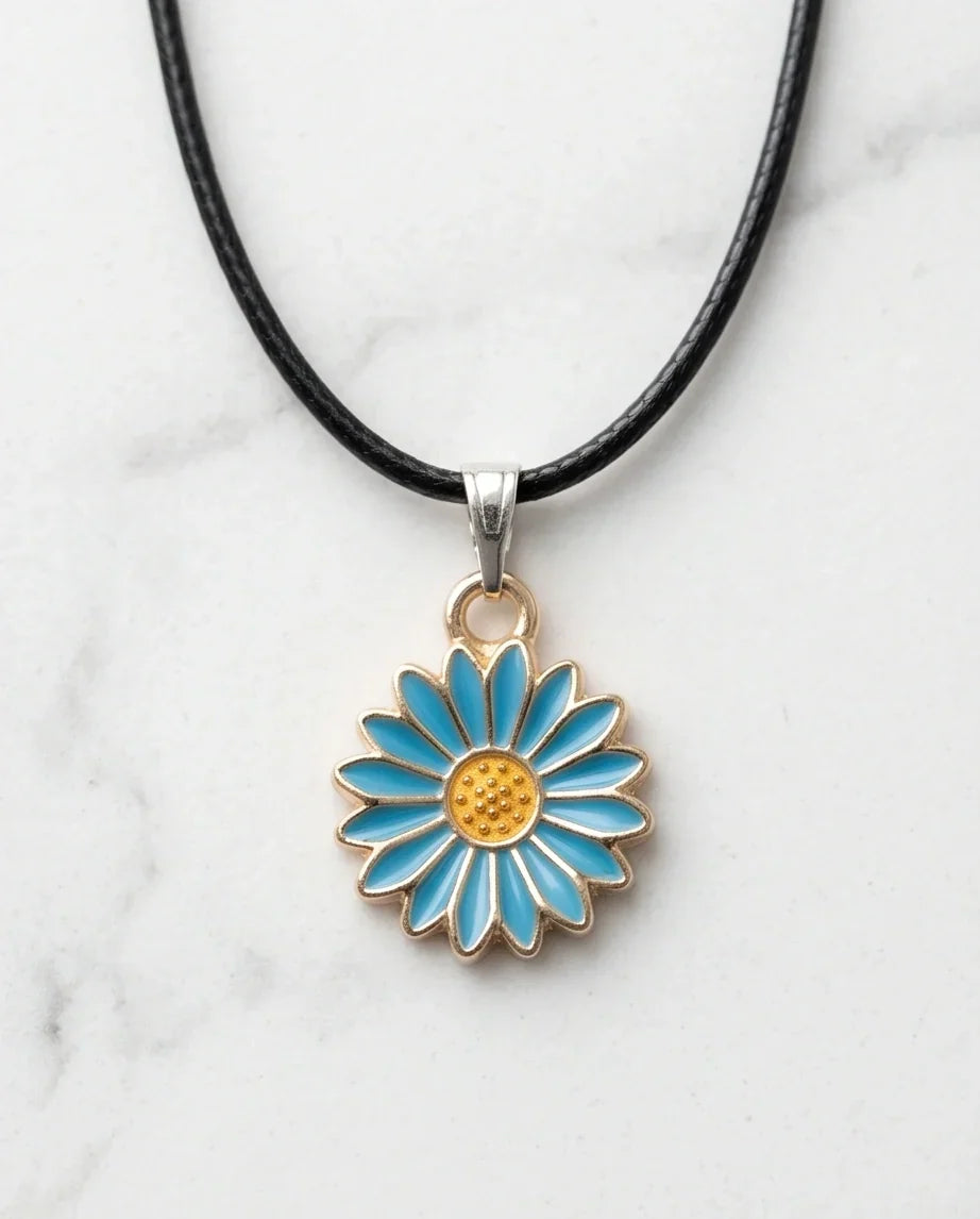 Gold and Turquoise Blue Daisy Necklace