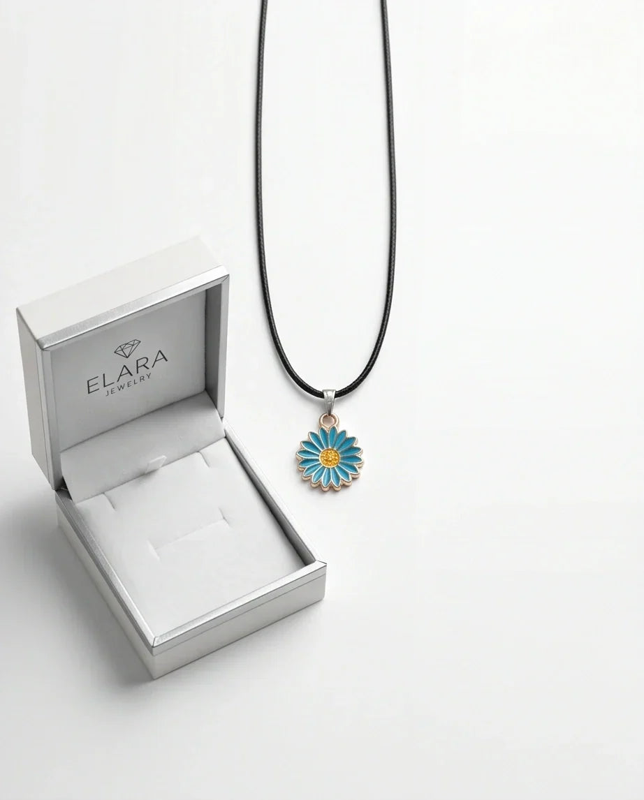 Gold and Turquoise Blue Daisy Necklace