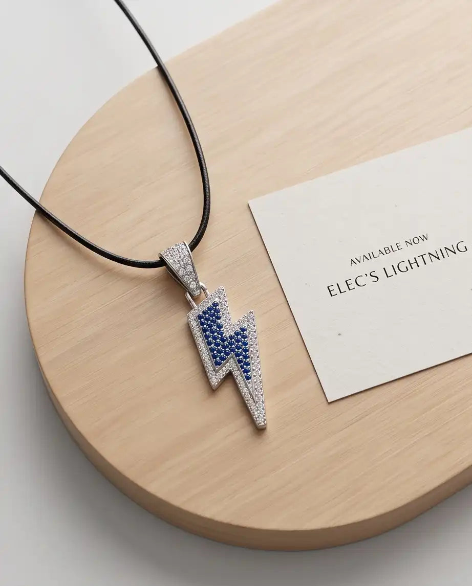 Blue Iced Lightning Bolt Pendant Box Chain