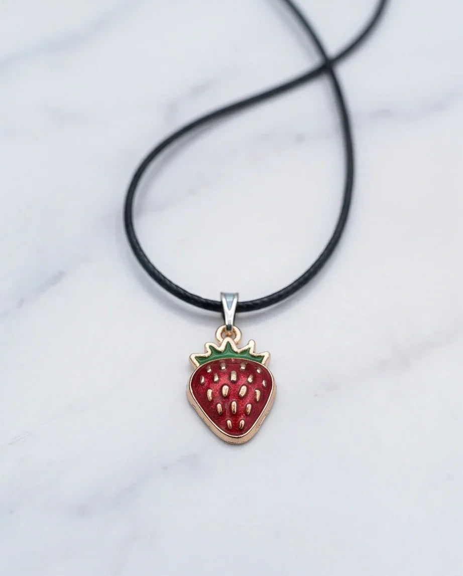 Gold and Red Strawberry Pendant Necklace
