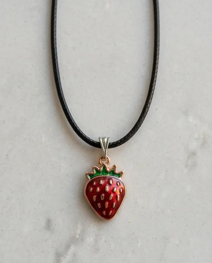 Gold and Red Strawberry Pendant Necklace