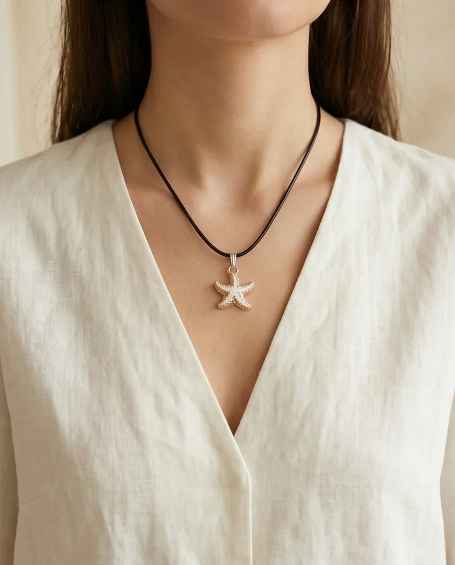 Gold and White Starfish Pendant Necklace