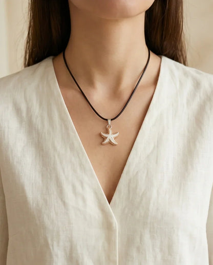 Gold and White Starfish Pendant Necklace