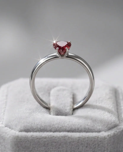 Sterling Silver Heart-Cut Crimson Ruby Solitaire Ring
