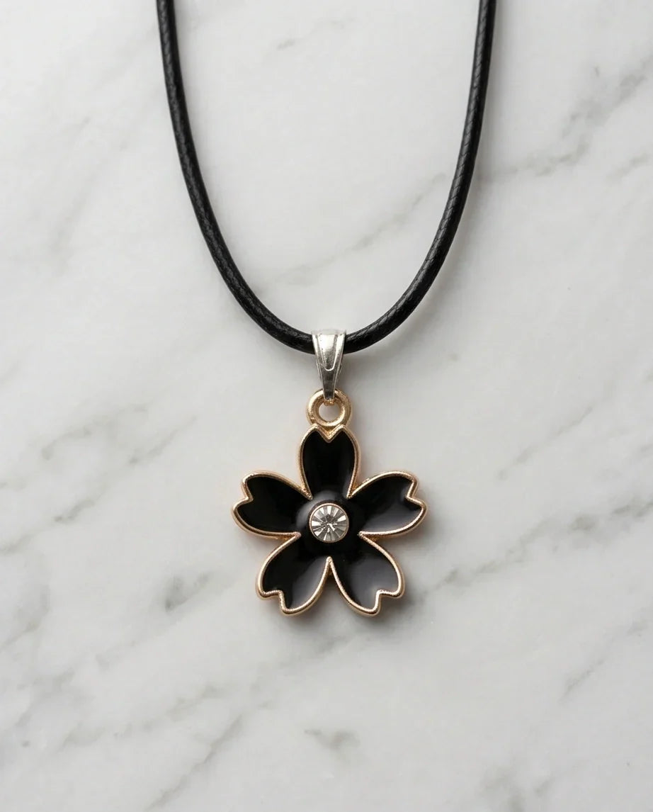 Gold and Black Cherry Blossom Necklace