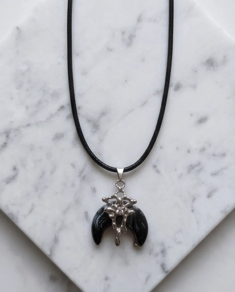Gothic Liquid Metal Crescent Horn Pendant Necklace