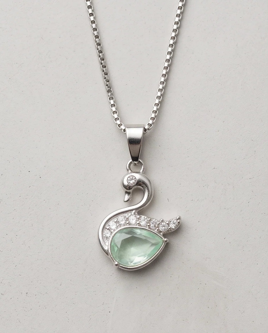 Silver Mint Green Swan Pendant Necklace
