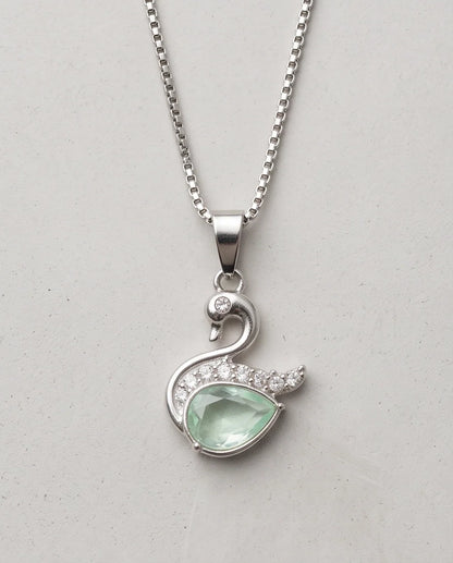 Silver Mint Green Swan Pendant Necklace