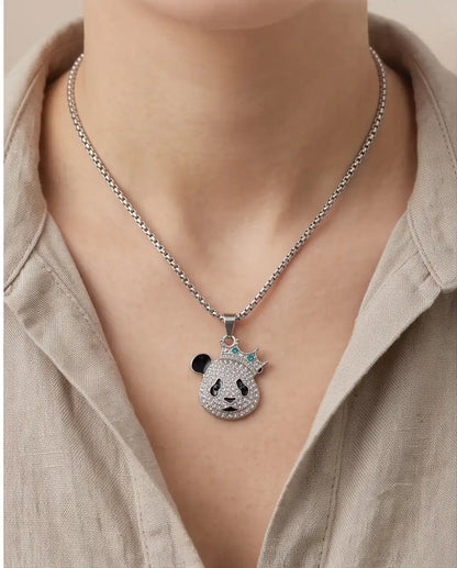 Iced Crown Panda Pendant Box Chain
