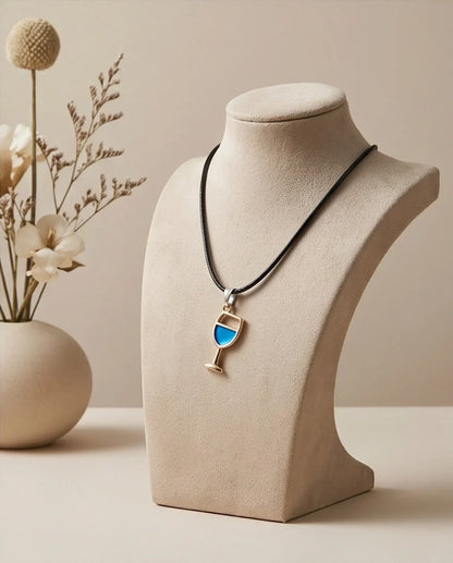 Gold and Royal Blue Wine Glass Necklace