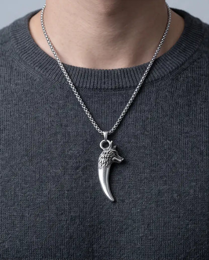 Silver Wolf Tooth Pendant Box Chain