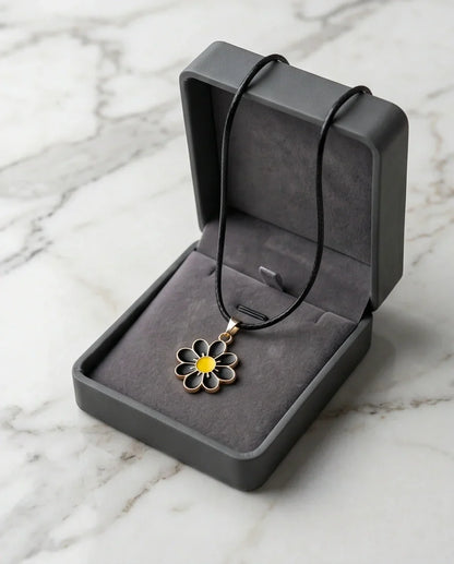 Gold and Black Daisy Pendant Necklace