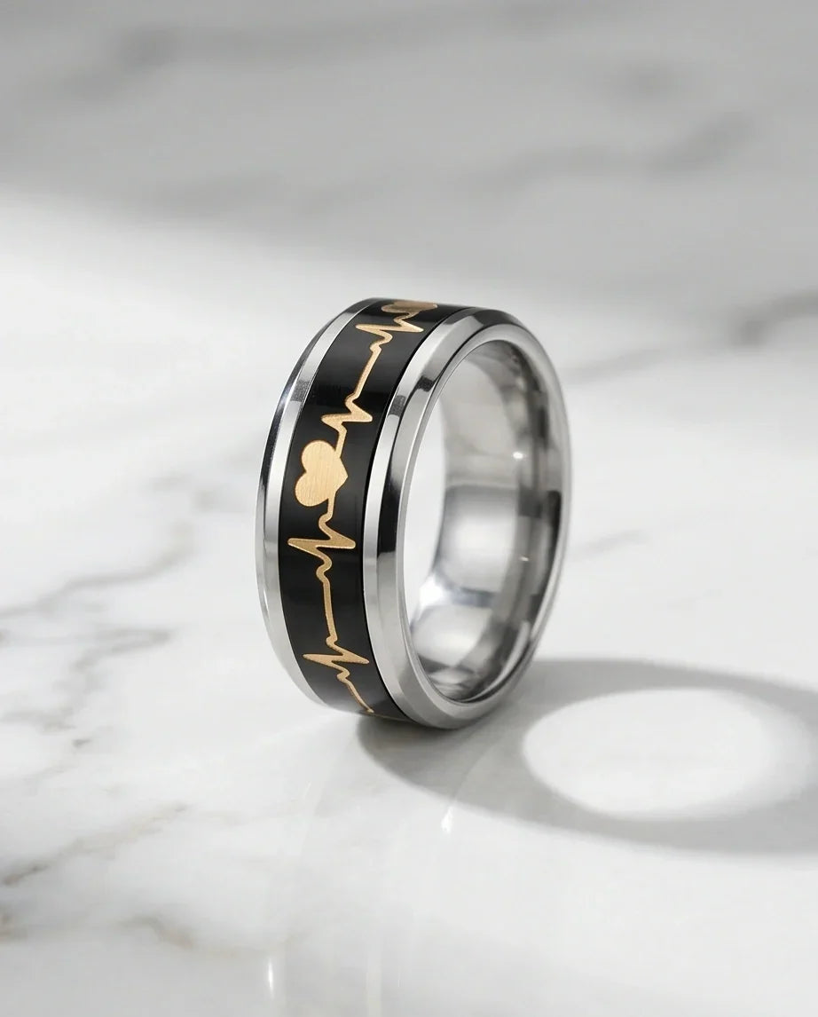 Romantic Gold Heartbeat Band Ring