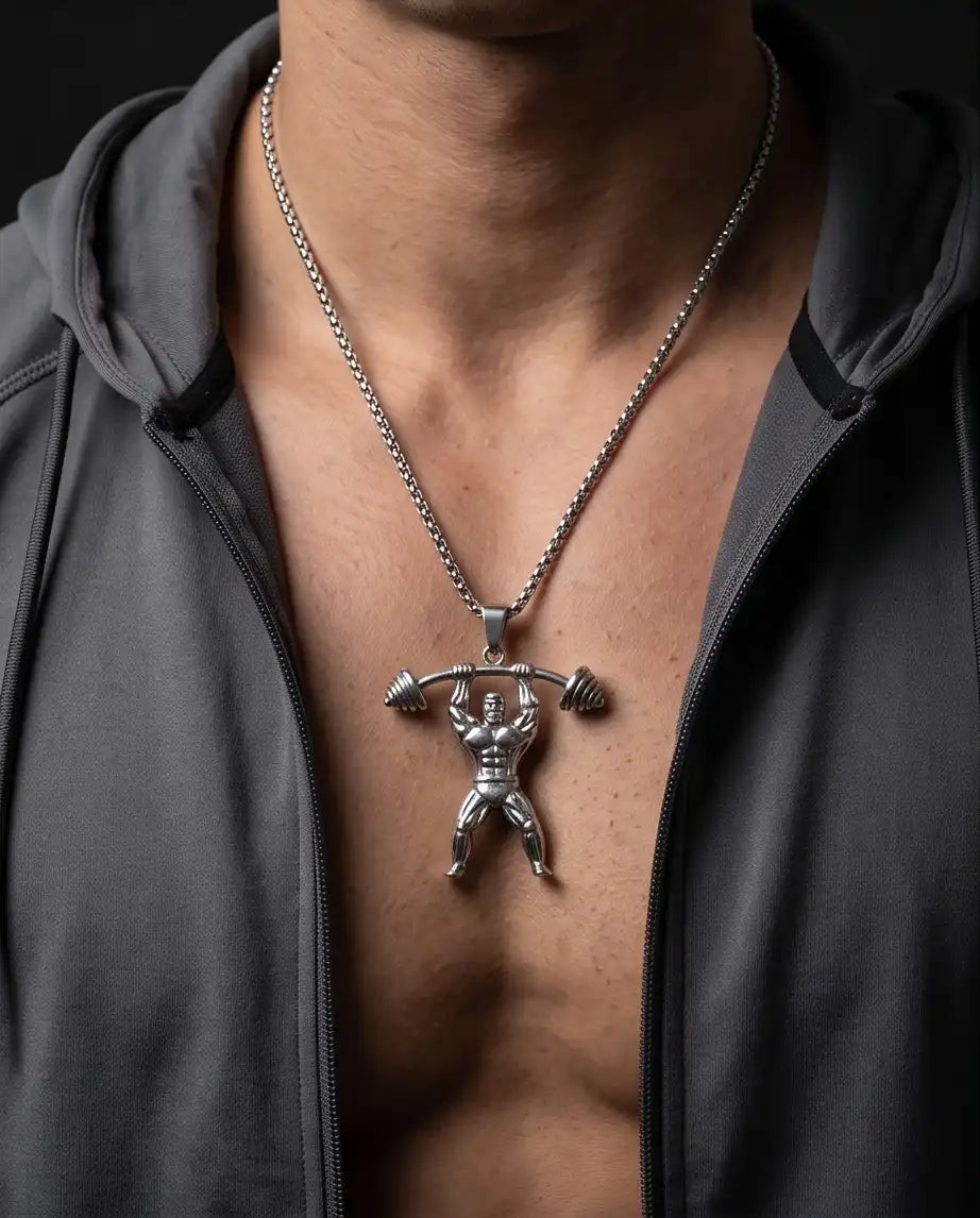 Bodybuilder Barbell Weightlifting Fitness Pendant Box Chain