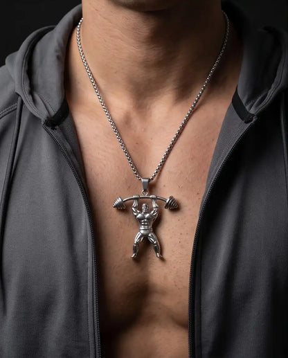 Bodybuilder Barbell Weightlifting Fitness Pendant Box Chain