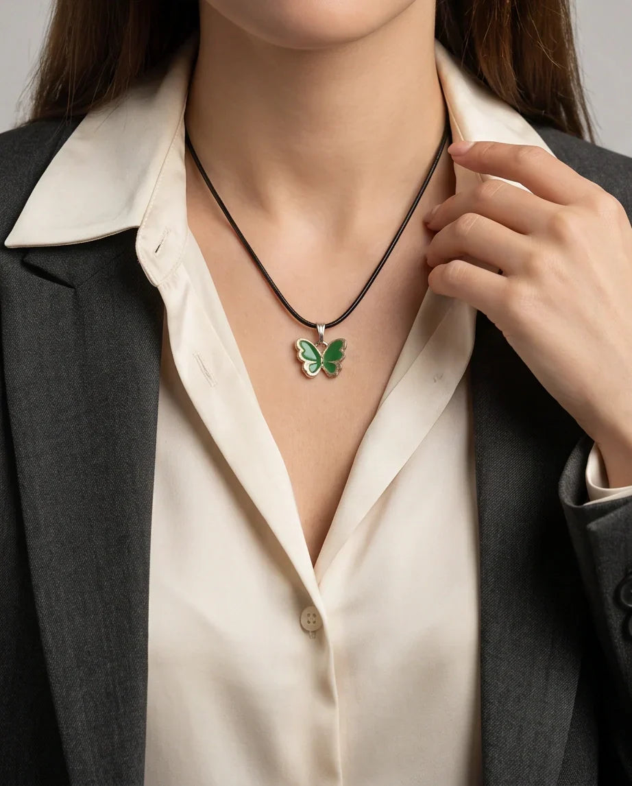 Gold and Green Butterfly Pendant Necklace