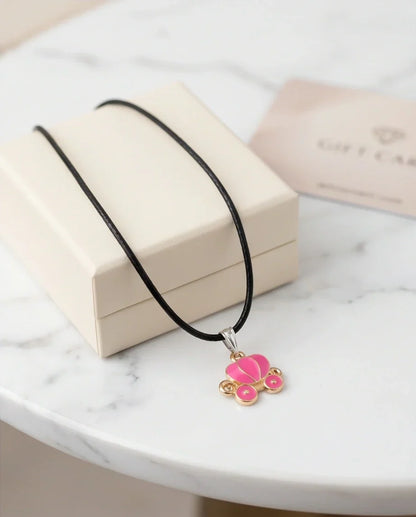 Pink Cinderella Pumpkin Carriage Enamel Pendant Necklace