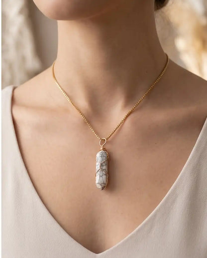 Wire-Wrapped White Howlite Crystal Point Pendant Box Chain