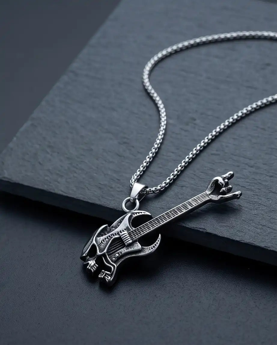 Rock Horns Electric Guitar Pendant Box Chain